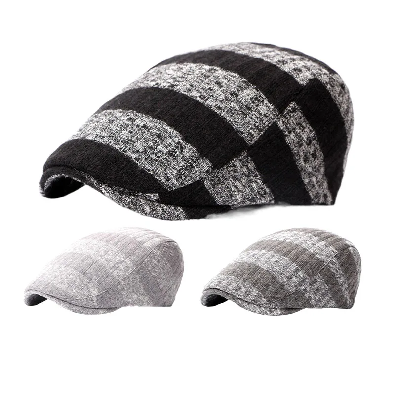 

Men's Beret Fashion Striped Knitted Cotton Knitted Hat for Women Sunhat In Autumn and Winter