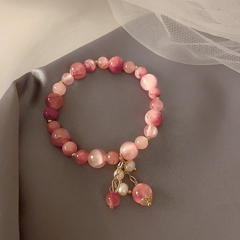 

Pearl Crystal Stone Beads Bracelet For Women Natural Agates Jaspers Onyx Lapis Lazuli Woven Bracelet For New Year Gift Jewelry