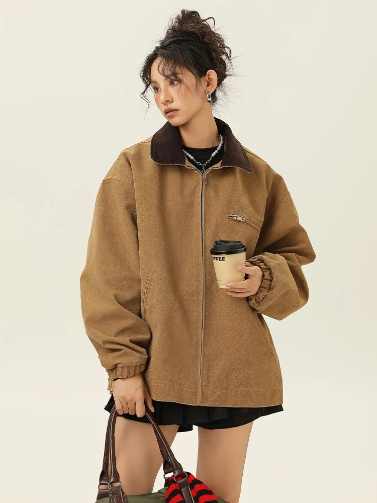 Женская куртка Znzw осень-зима 2024 новая свободная однотонная японская мода с