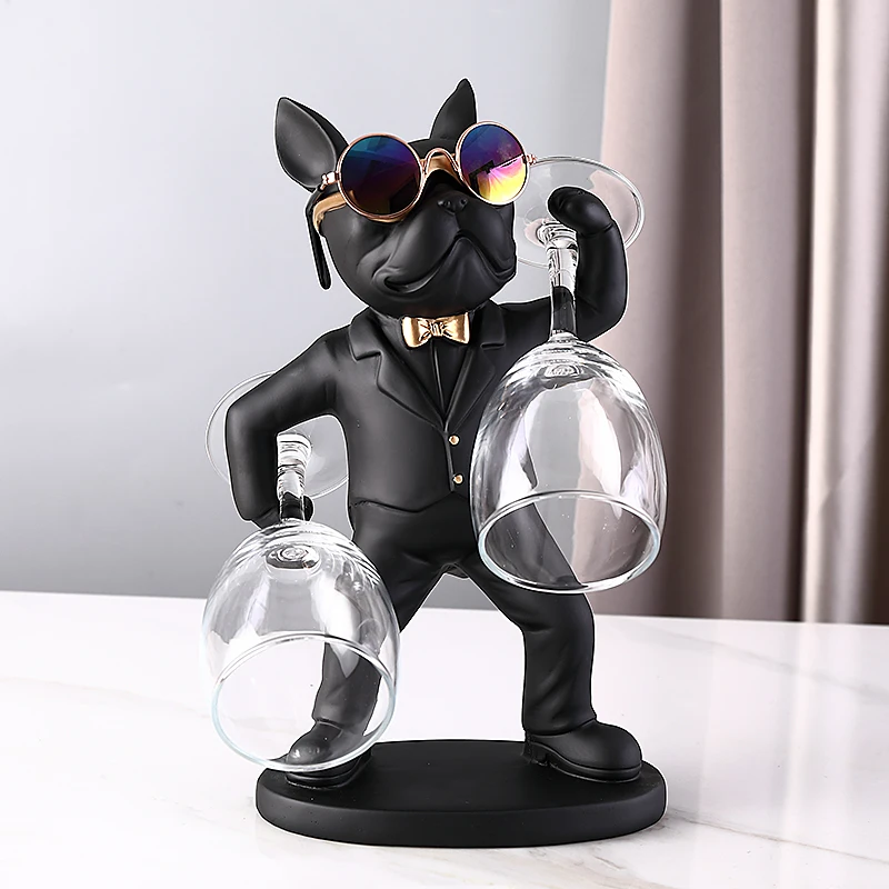 

KungFu Bulldog Butler Creative Wine Glass Holders Resin Dog statue Wine Glass Rack Stand for Table Desk Décor for Kitchen Bar