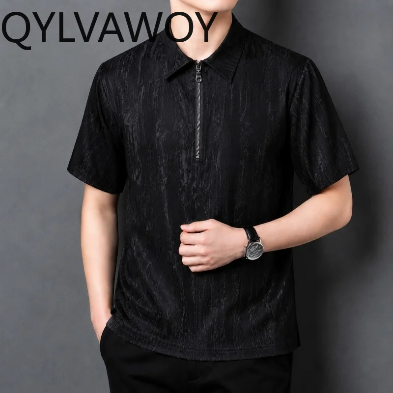 Фото QYLVAWOY 100% шелковые мужские поло из тутового шелкопряда, рубашка с отложным воротником и коротким рукавом, деловая футболка для мужчин, летняя одежда для мужчин, Camisas №3