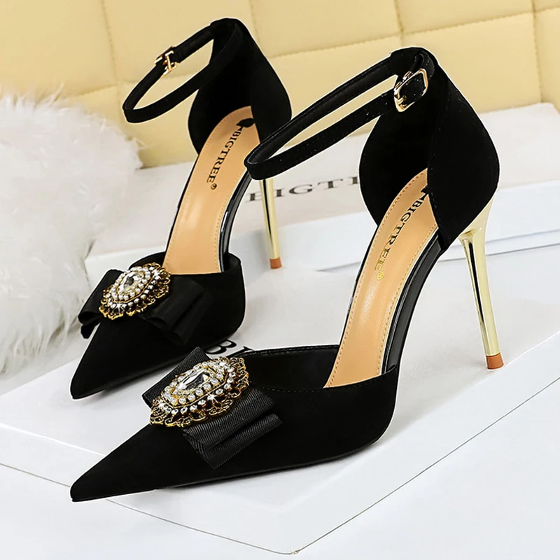 

BIGTREE Shoes New Woman Pumps Water Diamond Metal Buckle High Heels Stilettos Luxury Banquet Shoes Summer High Heeled Sandals