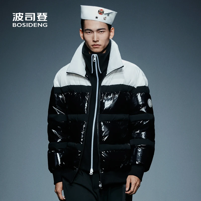 

BOSIDENG FW fashion show style men goose down jacket short loose jacket puffer coat black white jacket B00146211