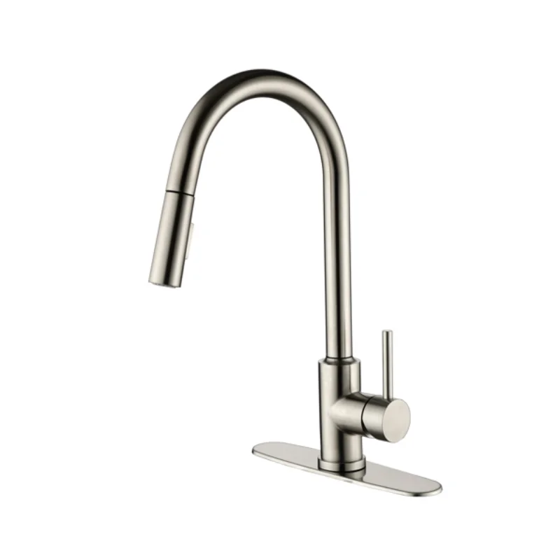 

Ingle Handle High Arc Pull Out Kitchen Faucet\ Single Level Stainless Steel Kitchen Sink Faucets with Pull Down