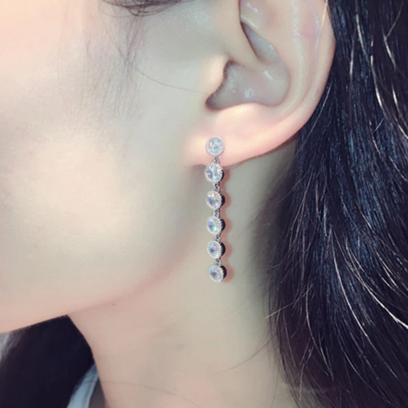 

New Trendy Elegant Long Earring for Women Luxury Shiny Round Cubic Zircon Dangle Earrings Ladies Bridal Wedding Jewelry 2023
