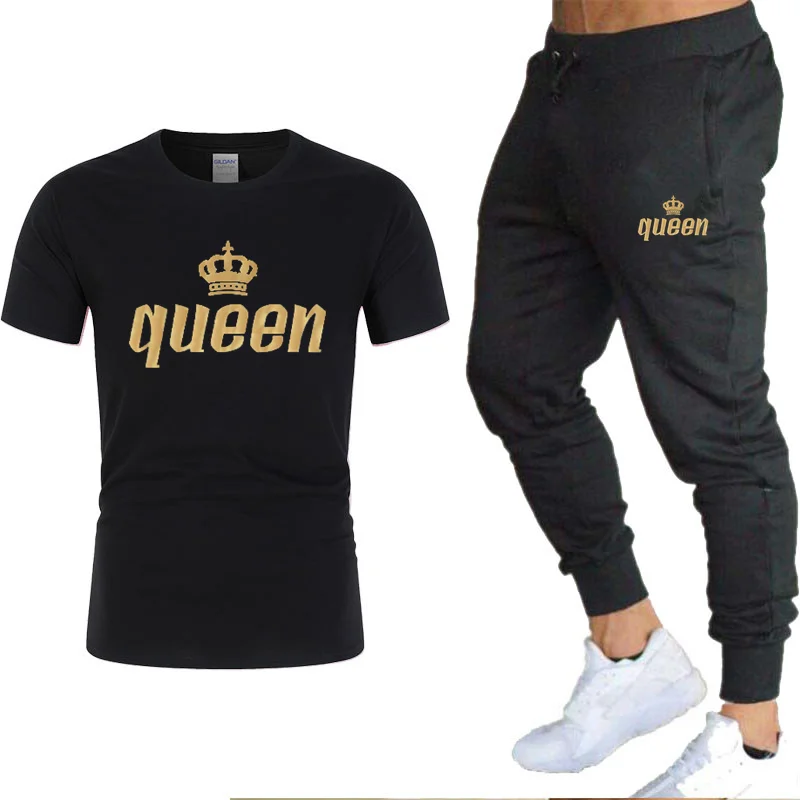 

Fashion Couple Activewear Set KING or QUEEN Print Couple T-Shirt Short Sleeve and Pants 2 Piece Streetwear Men's Women's Clothes