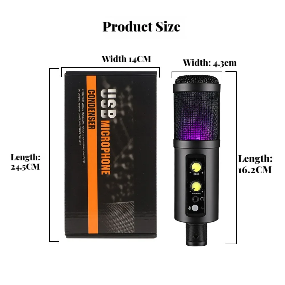 Игровой USB-микрофон настольный USB-конденсаторный микрофон RGB-студия звукозаписи