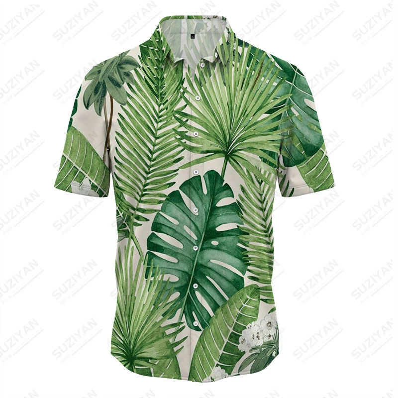 

Men's travel Hawaiian loose fitting shirt with a foldable collar, single breasted design, classic European fashion trend