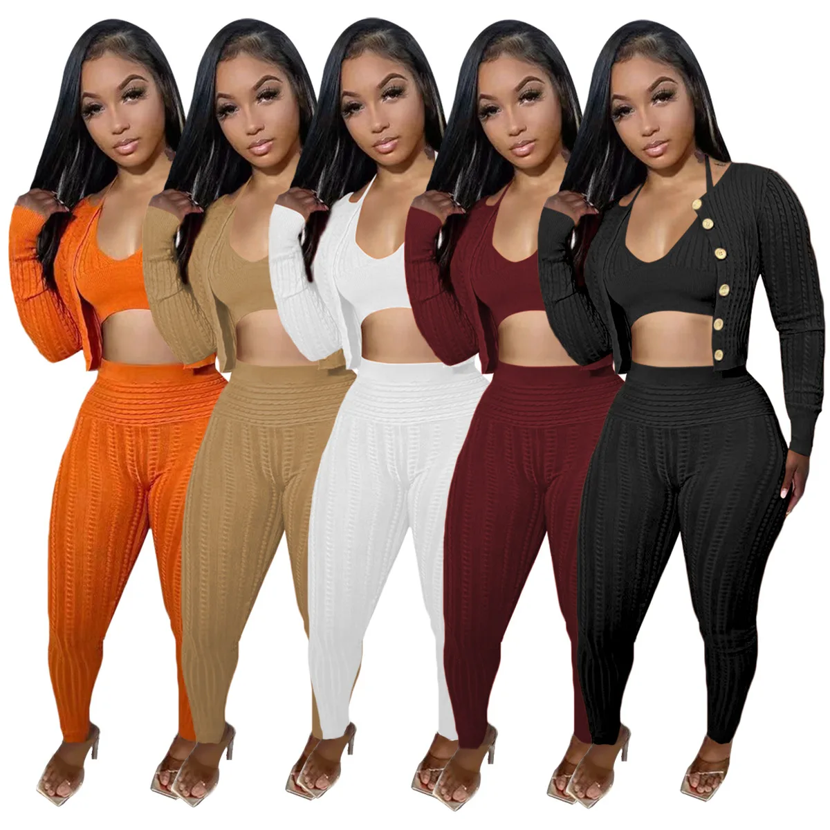 

Suit Cardigan Two Piece Set Knitted Sweater Jacket Women Luxury Elegant Outfit 2022 Crochet Cropped Jacket Top Coat 2 Piece Sets