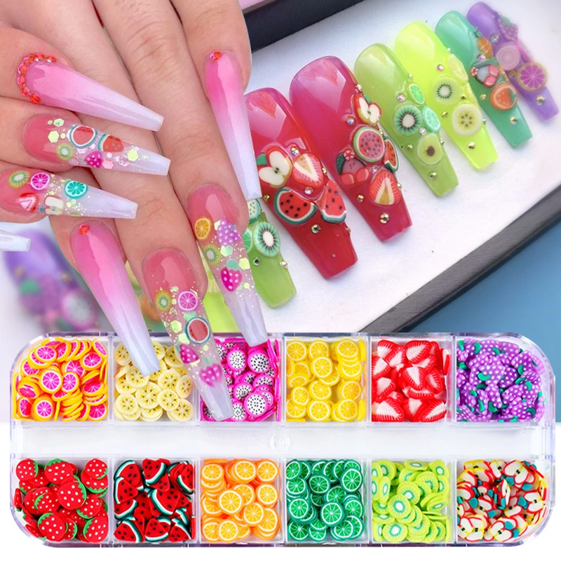 

3D Acrylic Fruit Slices Nail Art Decorations Mixed Color Lemon Watermelon Polymer Clay Nail Charms Manicure Nails Art Supplies