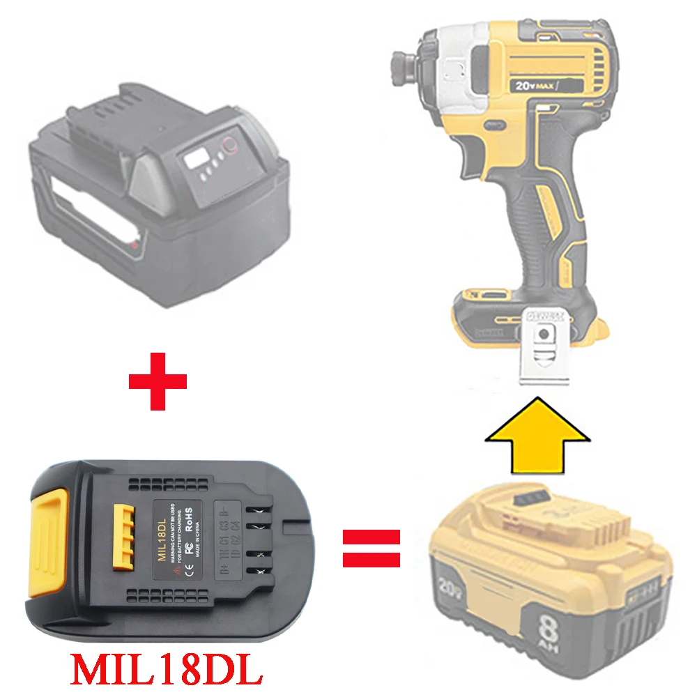Преобразователь адаптера MIL18DL для литий-ионной батареи Milwaukee 48-11-1890 DeWalt 18 в 20