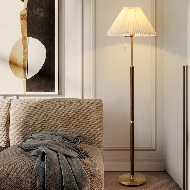 

New Chinese Solid Wood Floor Lamps E27 Fabric Shade White Wooden Standing Lamp Floor Light for Living Room Bedroom