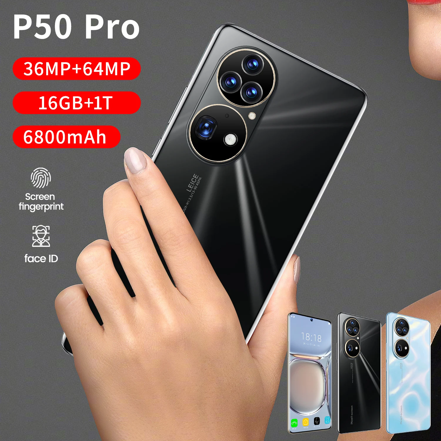 

5g smartphones p50 pro + qualcomm 888 16gb + 1tb 7.3 Inch mobile phone face id 6800mah dual sim android11 unlocked cell phone 4g