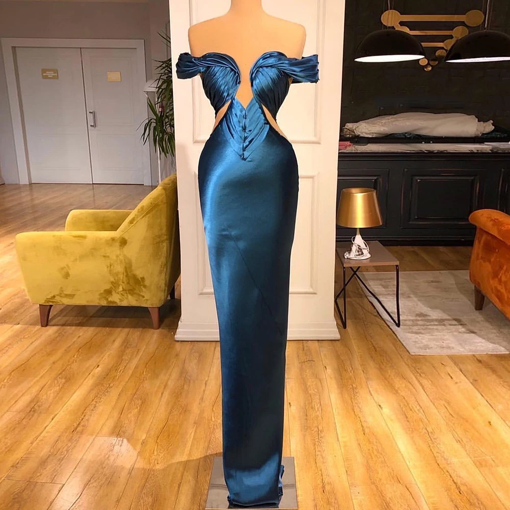 

Simple Evening Dress For Women Sweetheart Off The Shoulder Sexy Floor-Length Party Gowns Modern Satin Mermaid Pleat Prom Dress