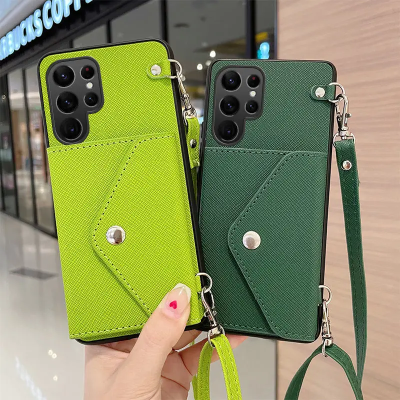 

Suitable For Samsung Galaxy S22 Ultra Leather Soft Phone Case, Change Card Bag, Crossbody Strap, And Lanyard