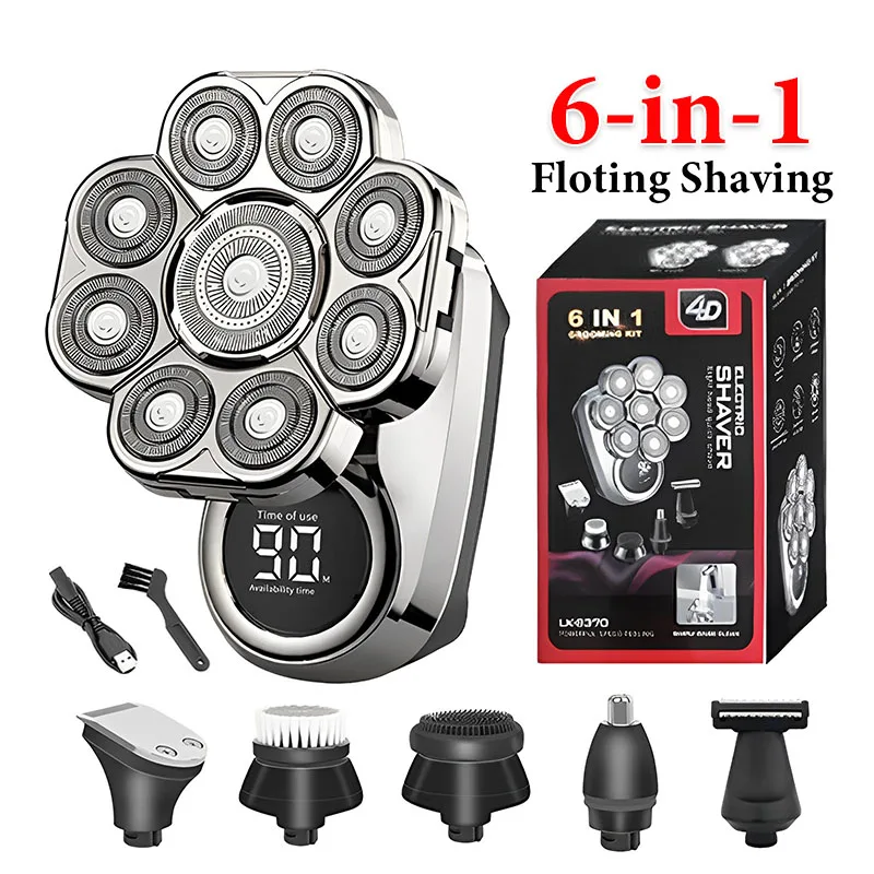 

9D Electric Shaver 6 in 1 Shaver Men Bald Head Electric Razor Beard Nose Ear Hair Trimmer Clipper Waterproof Rechargeable Razor