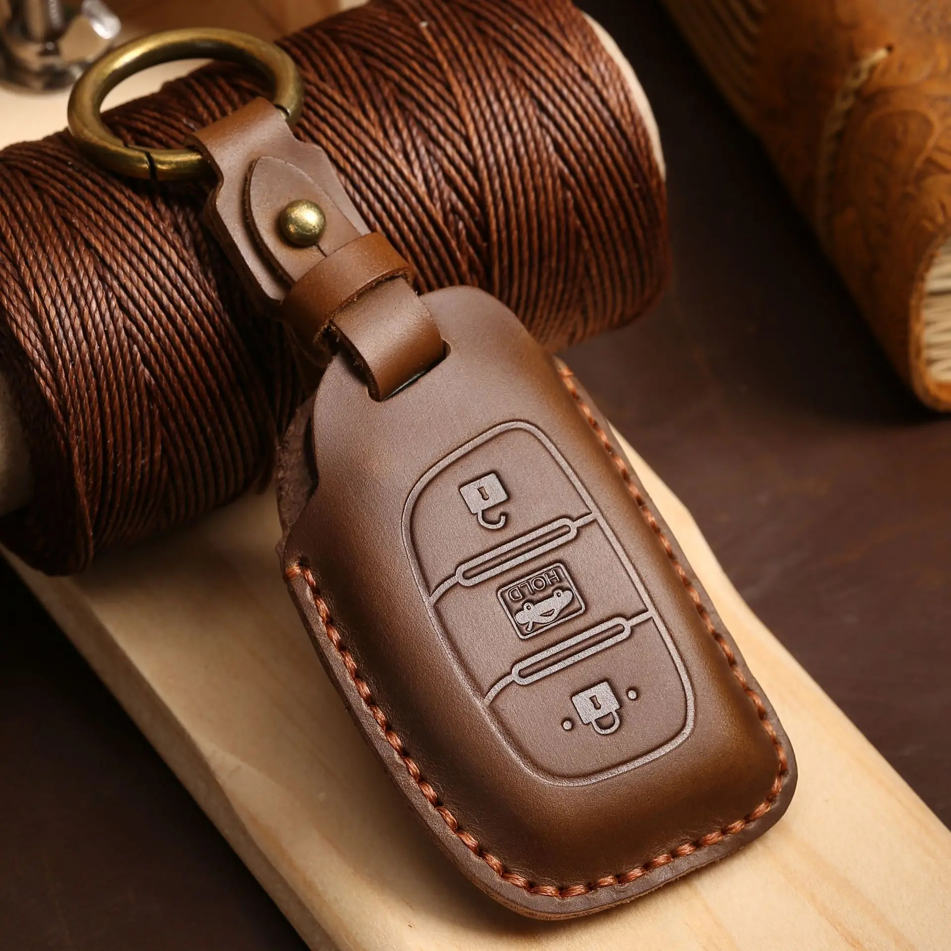 

Luxury Real Leather Car Key Case Cover Fob Pouch Keychain Accessories for Hyundai IX35 Elantra Custo Auto Keyring Holder Shell