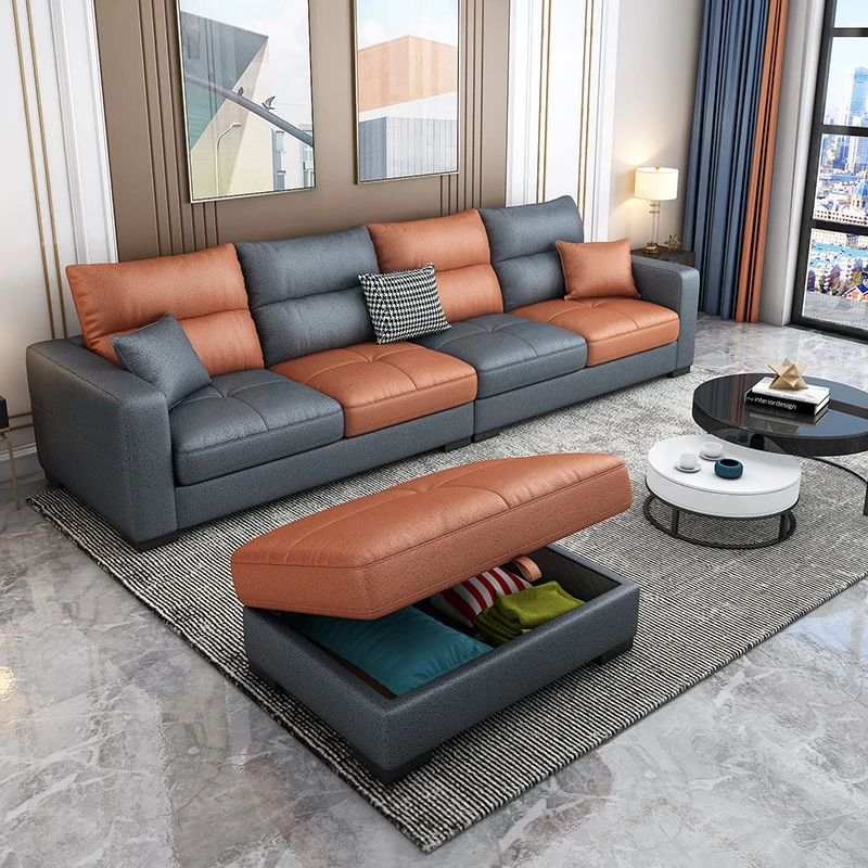 

Modern Simple Cloth Sofa Technology Cloth Belt Storage Pedal Three Person Direct Row Nordic Small Family Net Red Furniture