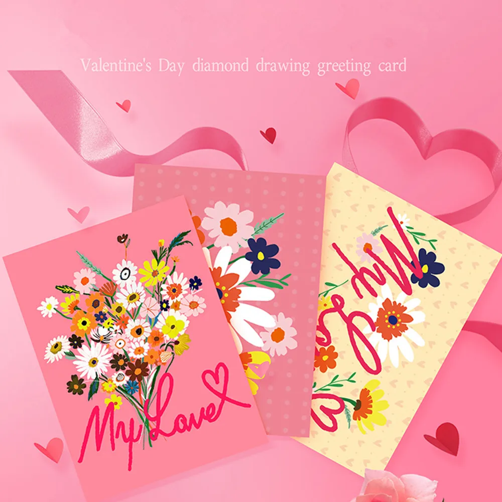

2022 Diamond Painting Greeting Cards Floral Pattern 5D Diamond Mosaic Kit Bright Diamond Embroidery Pack DIY Holiday Card Gift