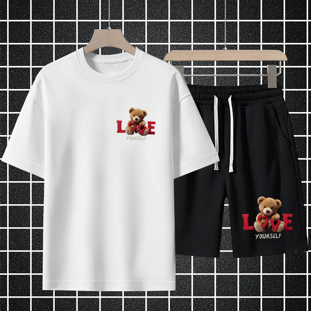 Костюм спортивный мужской с коротким рукавом модные повседневные шорты футболка