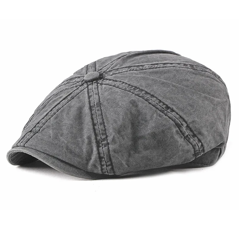 

Gatsby Flat Ivy Hat Newsboy Cap Male Solid Beret Peaky Octagonal Hat Men Spring Eight Panel Peaked Cap Wash Cotton Driver Visor