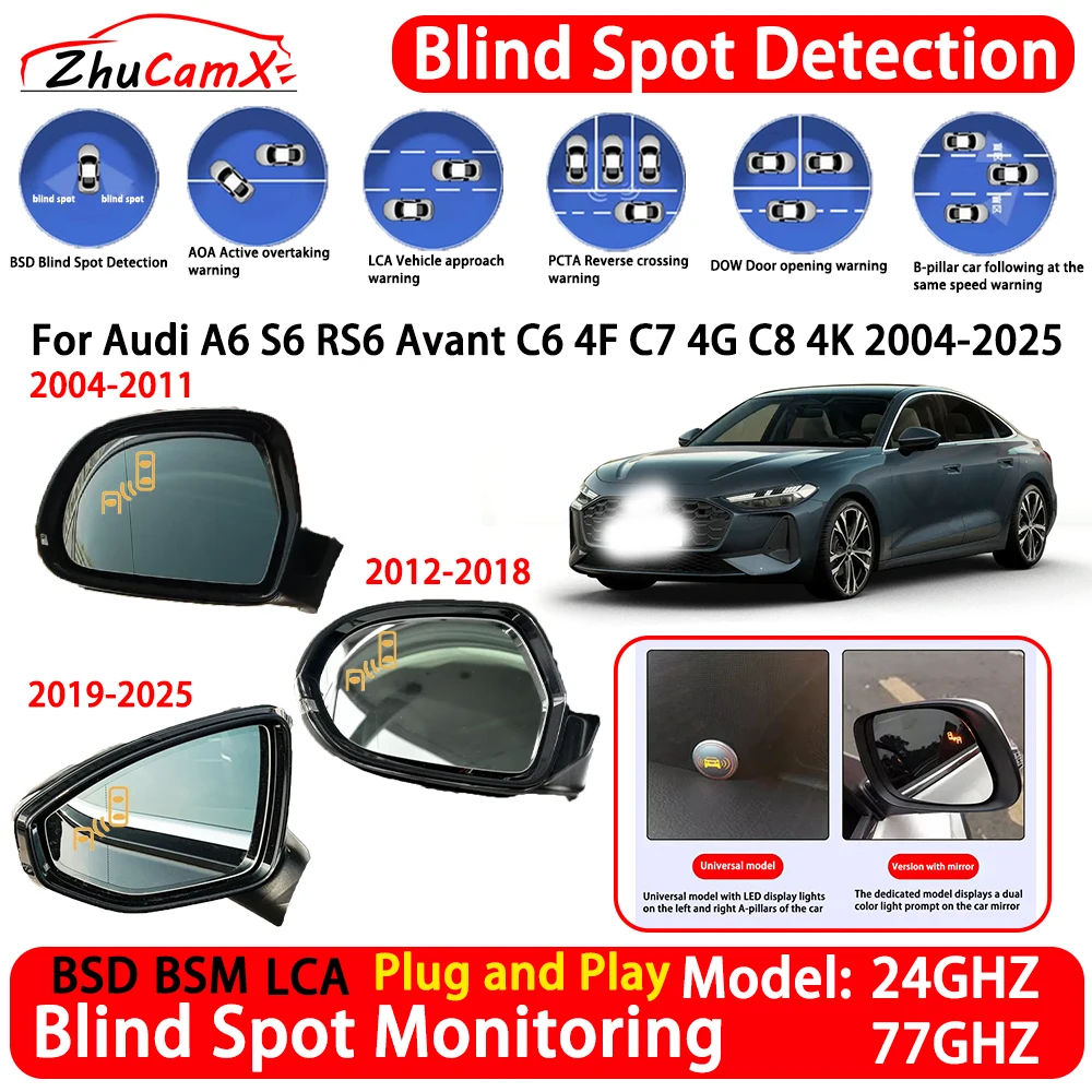 Фото для Audi A6 S6 RS6 Avant C6 4F C7 4G C8 4K 2004-2025 Система обнаружения слепых зон BSD BSM, ассистент смены полосы движения, радарный сигнал RCTA №1