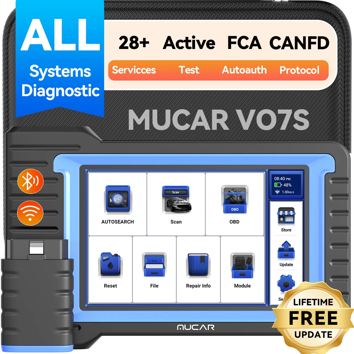 

MUCAR VO7S/VO7 OBD2 сканер полная диагностика системы 28, диагностический инструмент сброса, кодирование ЭБУ, двунаправленное обновление, бесплатное пожизненное обслуживание