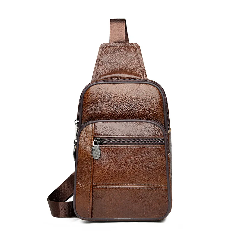 New Men Leather Handbag Male Vintage Sling Single Chest Back Day Pack Travel Casual Cross Body Messenger Shoulder Bag Traveling