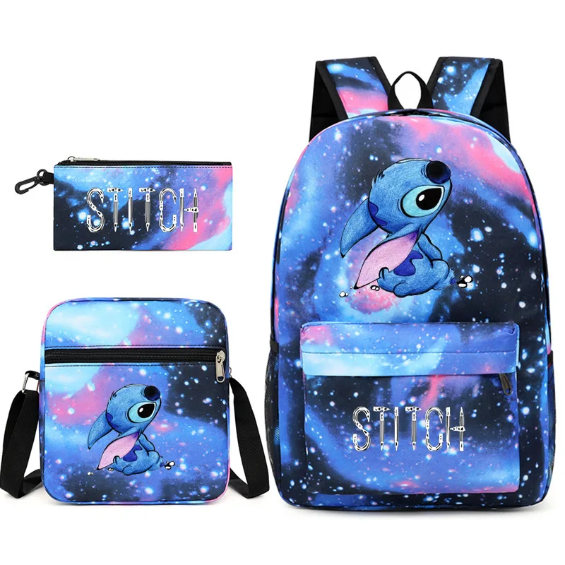 3pcs/Set Disney Stitch Kids Backpack Cartoon Stitch Print Ki