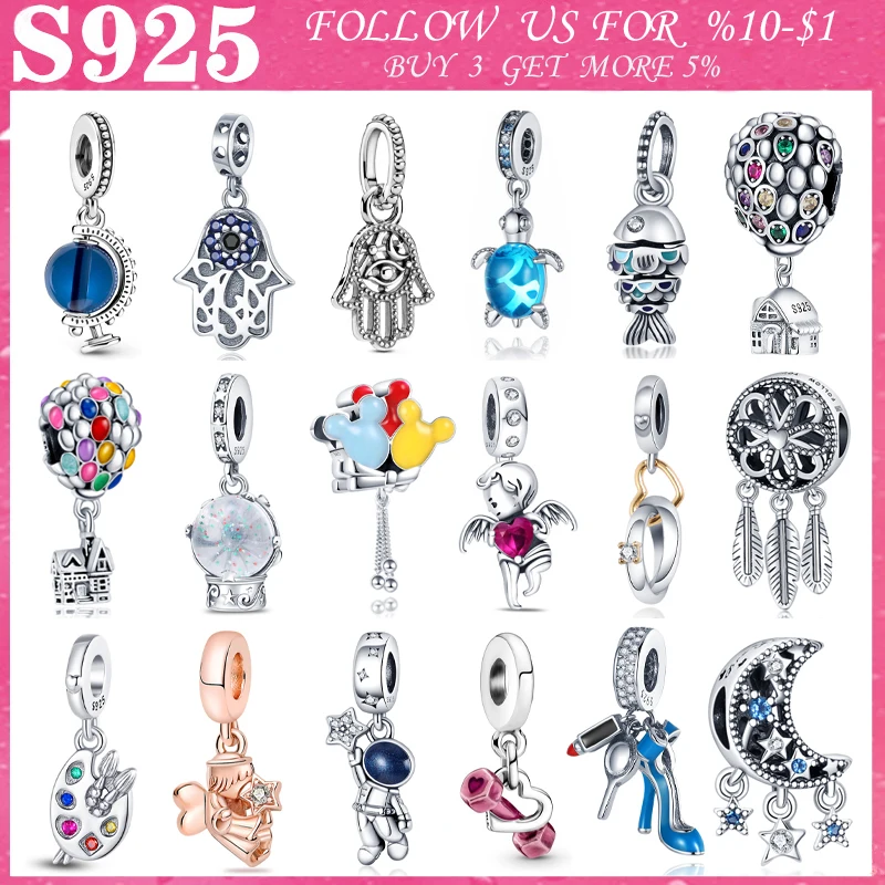 

HOT SALE 100%925 Sterling Silver Travel Astronaut And Balloon Charm Beads Fit Original Pandora Bracelet Pendant Necklace Jewelry