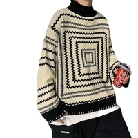 spring and autumn mens sweater striped half turtleneck sweater loose lazy trend teen streetwear casual mens pullover clothing