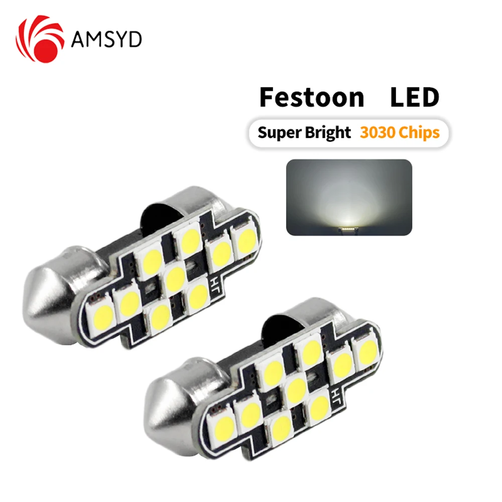 

2PCS C5W LED Bulbs Canbus Festoon-31MM 36MM 39MM 41MM 3030 chip C10W NO ERROR Car Interior Dome Light Reading Light 12V/24V