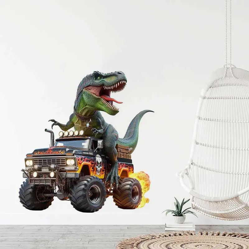 Фото T-Rex Динозавр Вождение на монстров-Наклейки на стену Спальня Мальчик Комната Фон Украшения Фреска Животные Домашний Декор S490 №1