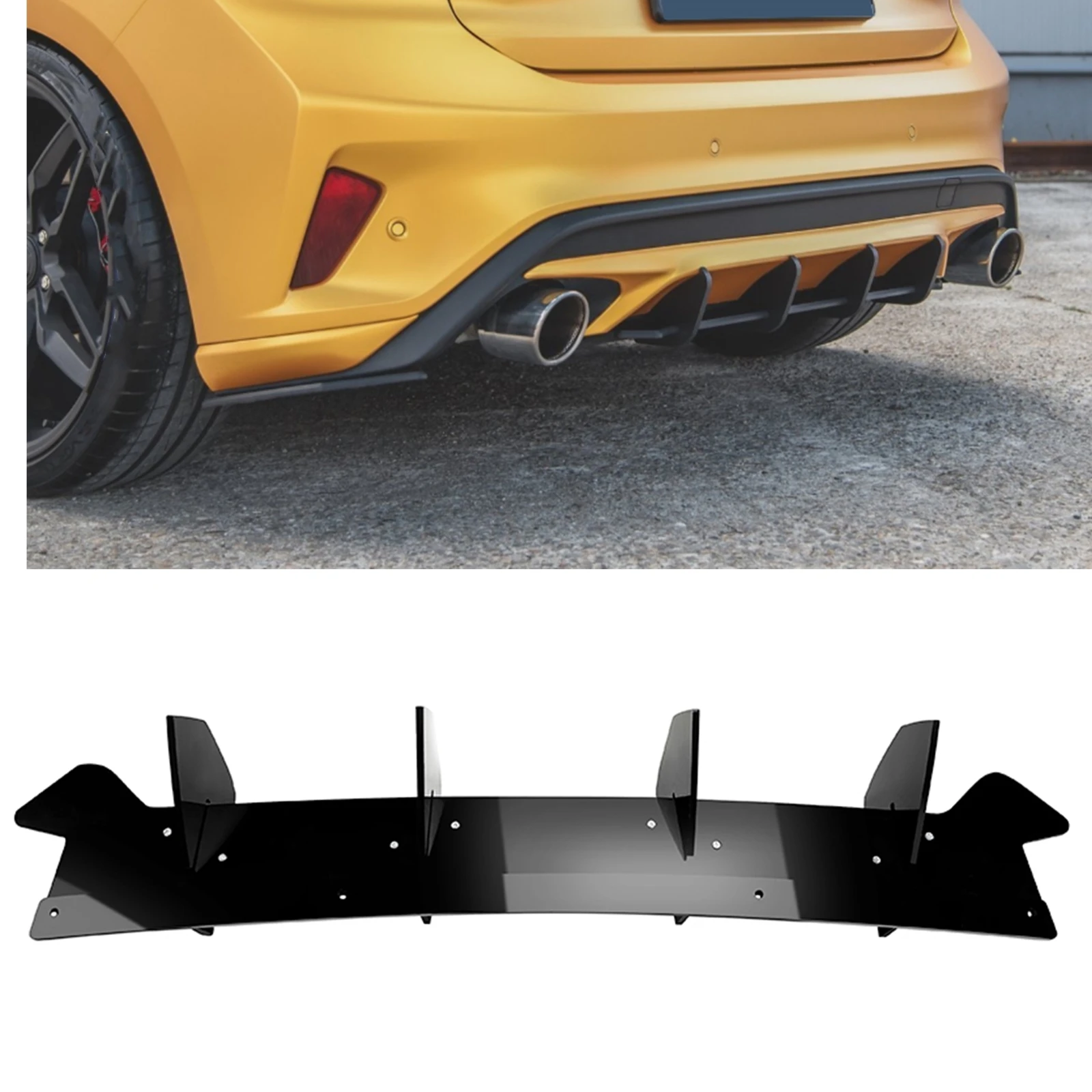 

Черный Автомобильный спойлер для Ford Focus ST MK4 2018-2022, нижний спойлер, кронштейн, отделка, задний бампер, диффузор, разветвитель