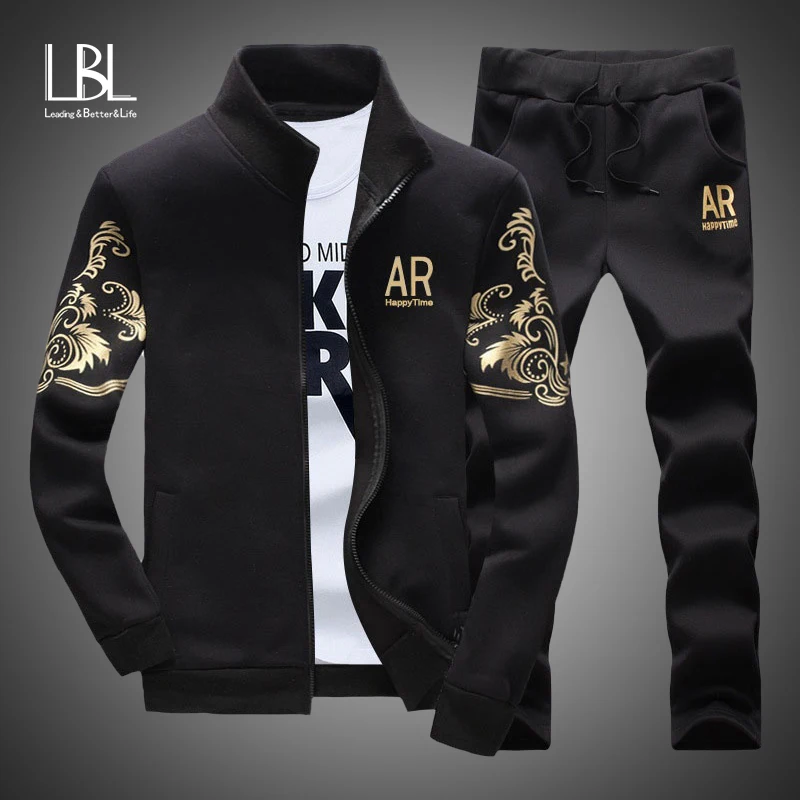 

Men's Tracksuit Sportswear Sets Spring Autumn Casual Tracksuits Men 2 Piece Zipper Sweatshirt + Sweatpants Brand Track Suit Set
