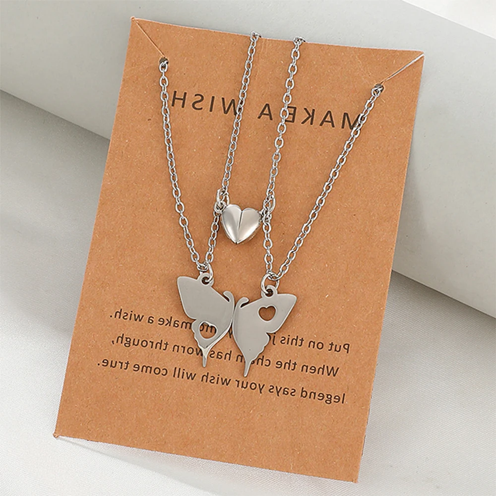 

Stainless Steel Geometry Heart Butterfly Pendant Multilayer Chain Choker Necklace For Women Couples Best Friend Accessories
