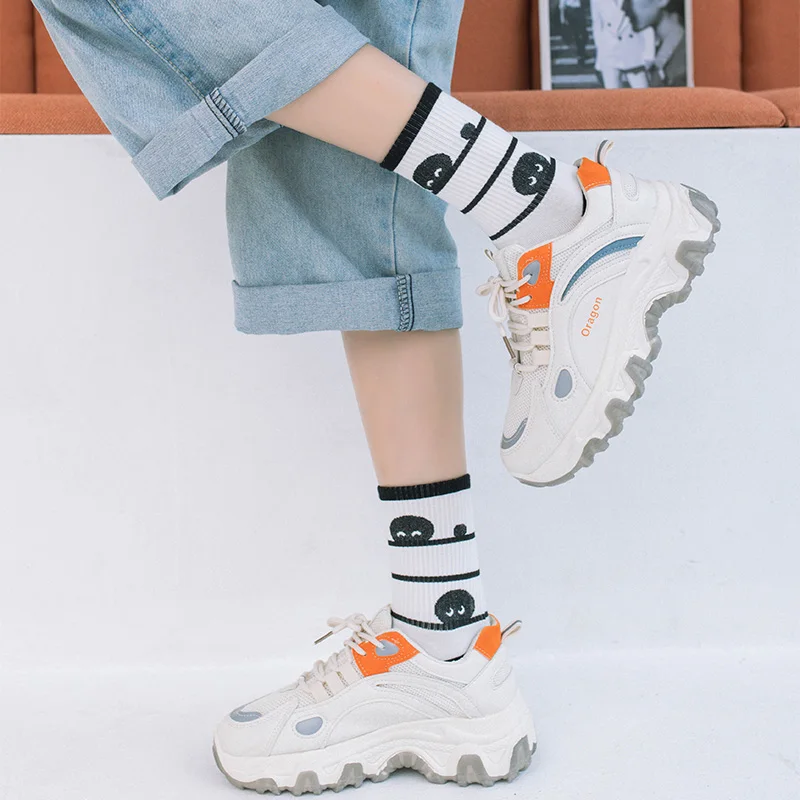 3 Pairs/Box Simple Letter Cactus Stockings Cotton Harajuku Black White Smile Soft Fashion Funny Long Men Women Socks Gifts Pack