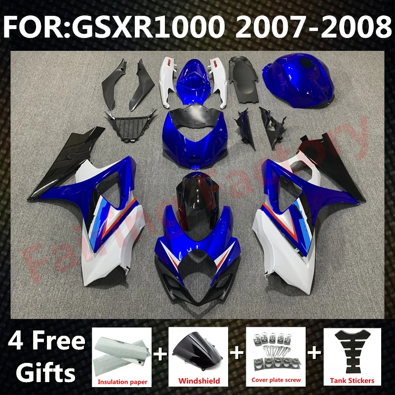 

NEW ABS Motorcycle Whole Fairing kit fit for GSXR1000 GSXR 1000 07 08 GSX-R1000 K7 2007 2008 full Fairings kits set white blue