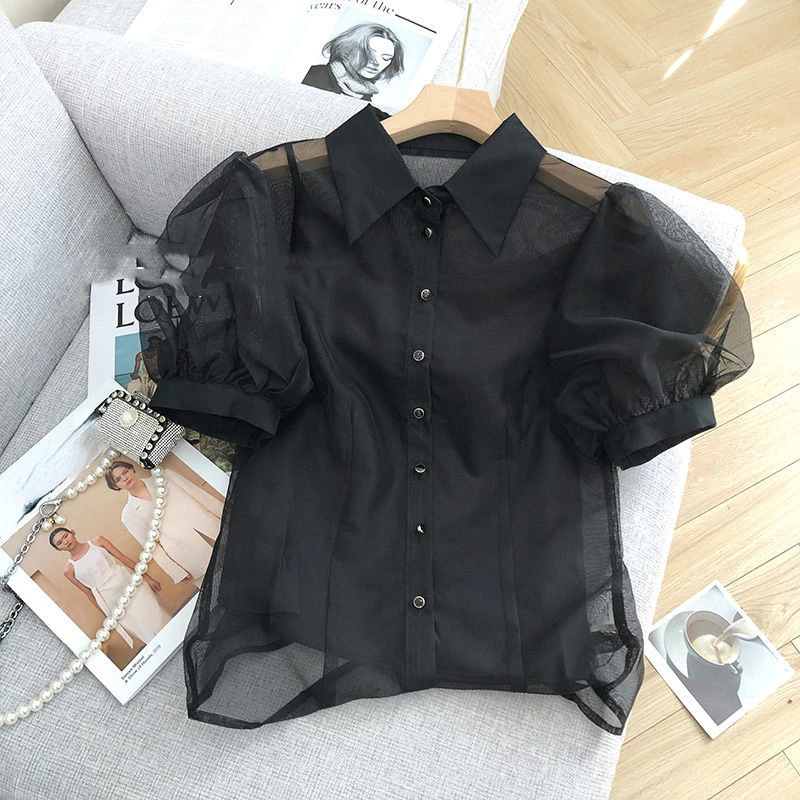 Летние блузы для женщин топовые холгады прозрачные рубашки манга из бургуаза в