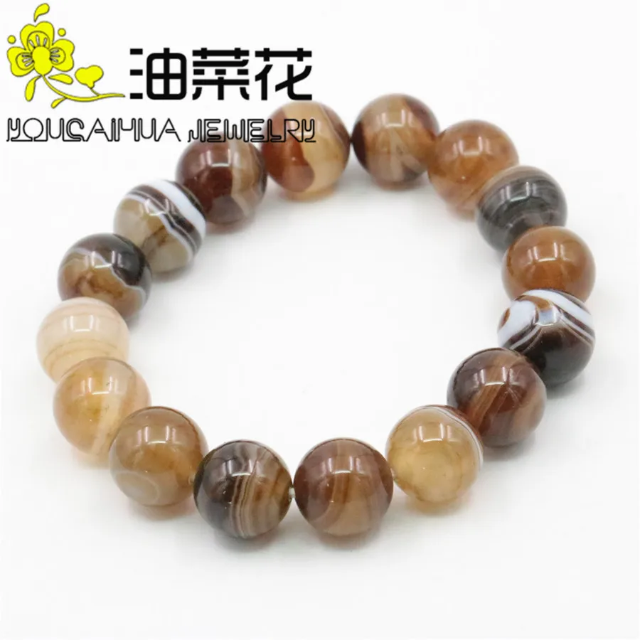 

10mm Round Multicolor Strip Agates Bracelet Women Onyx Natural Stone Jewelry Making Design Girls Couples Elastic Hand Ornaments