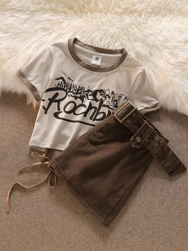 2024 модный универсальный костюм в стиле ретро короткий топ на шнуровке для