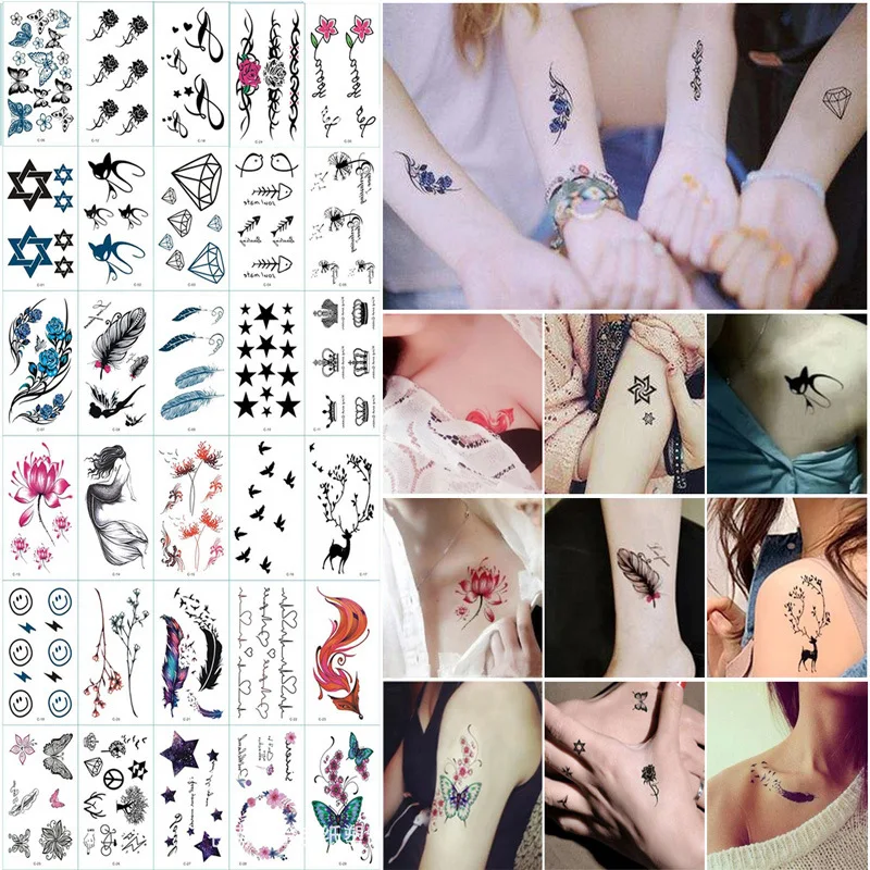 3D personality children young men and women fashion flowers simple text love arm neck wrist waterproof temporary tattoo stickers