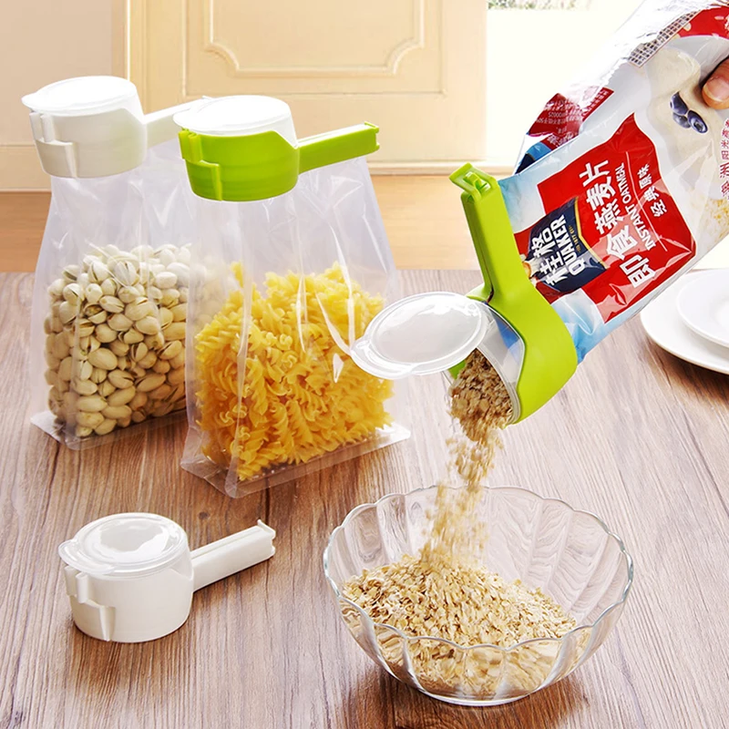 Food Preserving Bag Closure Clip Oat Dispense Spout Snack Bag Clip Moisture Seal Clip Fresh Keeping Sealer Clamp Kitchen Gadget