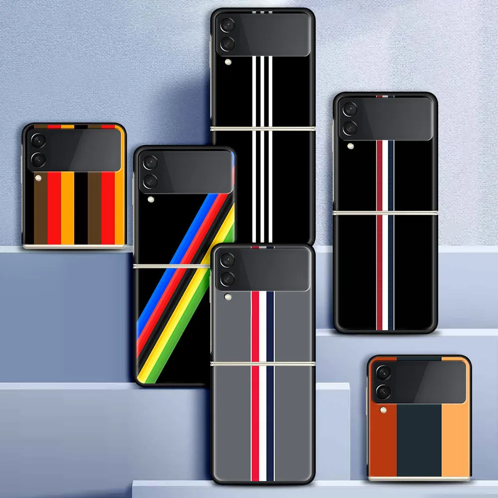 

Sports Brand Stripes Funda Case For Samsung Galaxy Z Flip 3 5G Luxury ZFlip3 Black PC Hard Shockproof Back Phone Coque Tampa