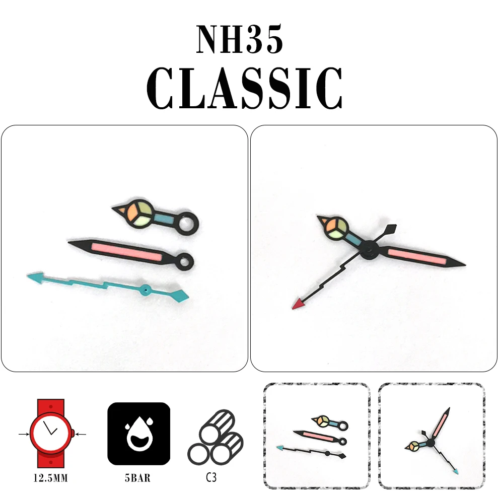 Modified Watch Hands Three-hands Lightning Second Hand Color+luminous Watch Hands Fit NH35 NH36 4R 7S Movement