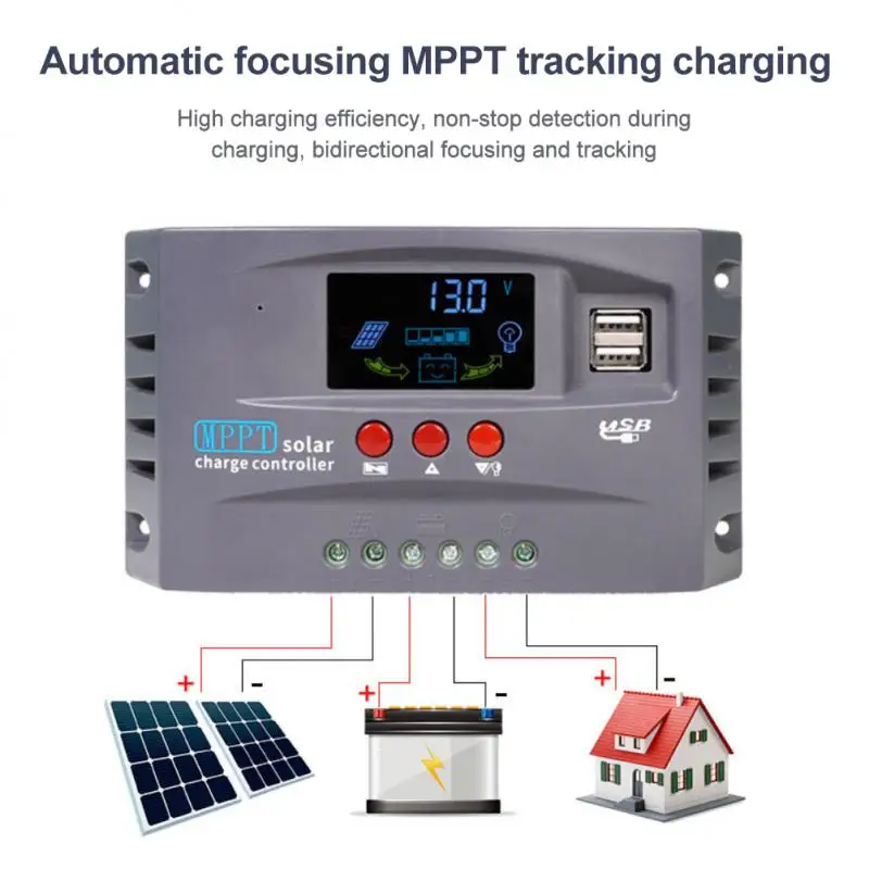 

With Lcd Display 12v 24v Regulator Solar Panel Controll For Lithium Lifepo4 Gel Lead Acid 10a 20a 30a Dual Usb Charging Mppt