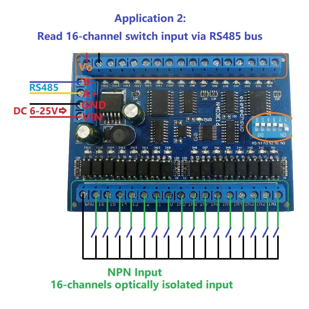 DC 9 В 12 24 16DI-16DO RS485 Modbus RTU Плата дистанционного ввода-вывода N4D3E16 Переключатель