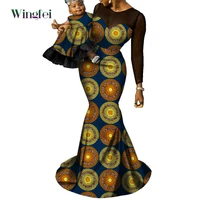 customized african parent child outfits floral print dresses for girl and mother dashiki party african clothes long dress wyq819