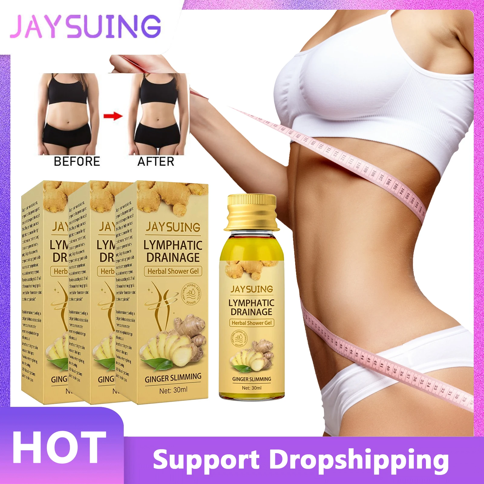 

Jaysuing Ginger Shower Gel Lymphatic Drainage Slimming Weight Loss Fast Fat Burning Sculpting Firming Body Herbal Shower Gel 90g