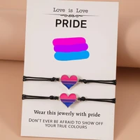 2pcs rainbow heart wax thread adjustable paper card bracelet for women men charm peach heart bracelets friendship jewelry gifts